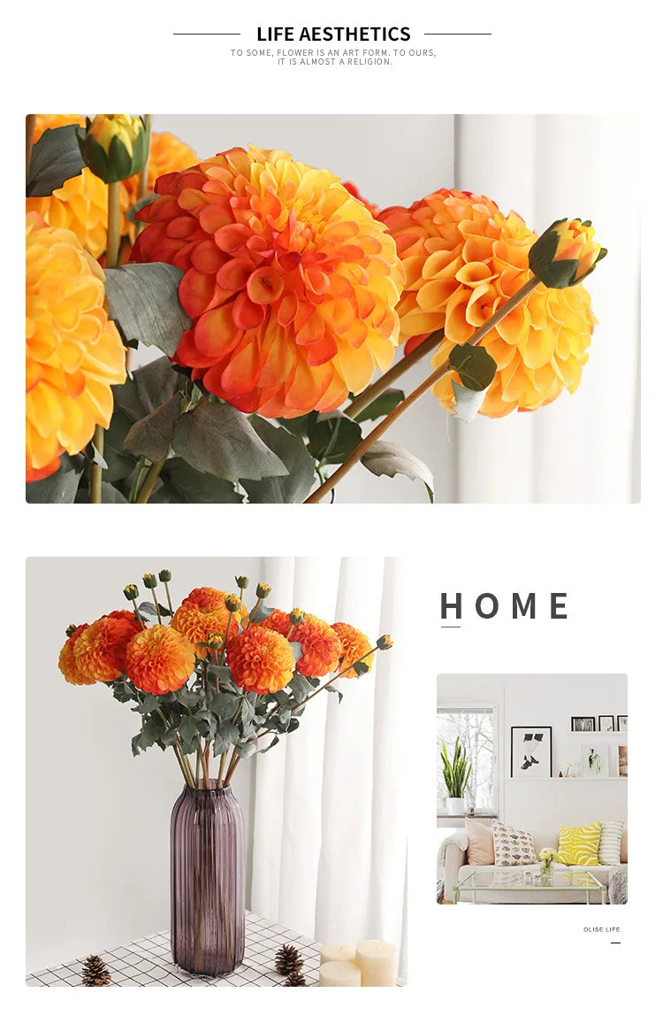 simulação floral retro crisântemo dahlia decoração do quarto flores artificiais