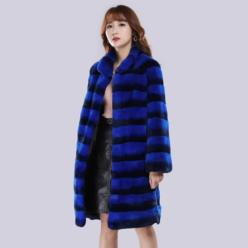 color 3 Длинная стильная женская куртка из натурального меха Рекс, роскошное пальто из меха кролика Рекс, брендовые меховые пальто высокого качества с натуральным кроликом Рекс - Цвет: color 3