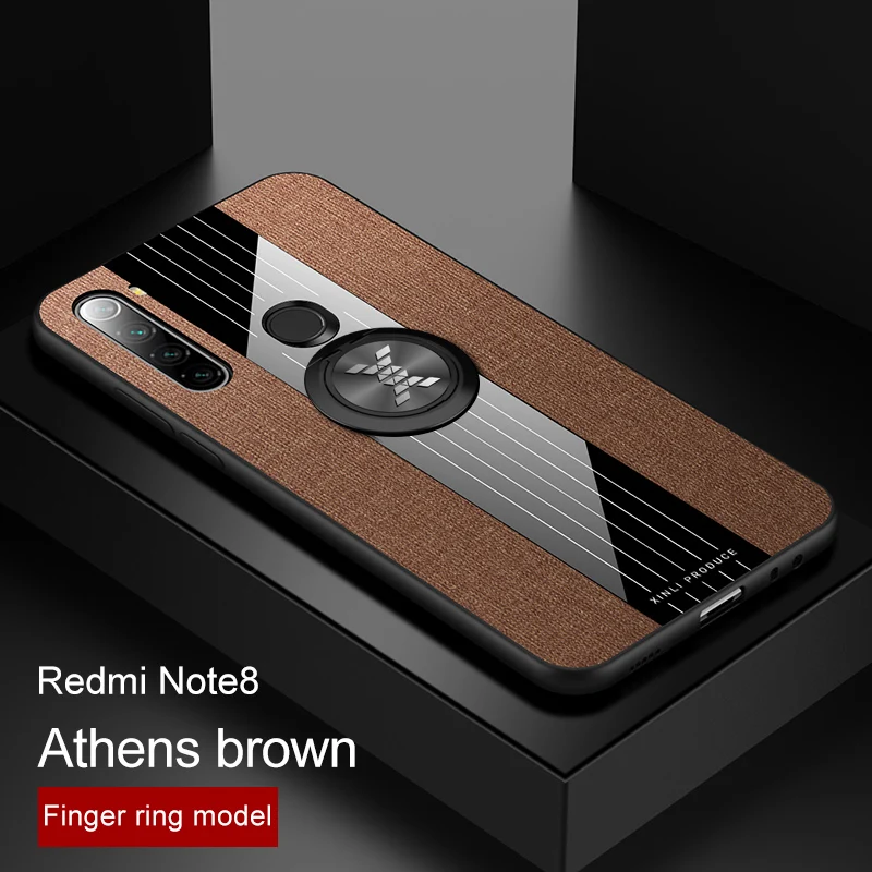 Противоударный чехол для Xiaomi redmi note 8, чехол с магнитным кольцом, мягкая рамка, ткань, Твердый Чехол для redmi note 8 Pro, чехол - Цвет: Brown 1