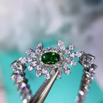 

925 Sterling silver natural green gem stone bracelet CZ zircon crystal bangle pave drill flower bracelet wedding party jewelry
