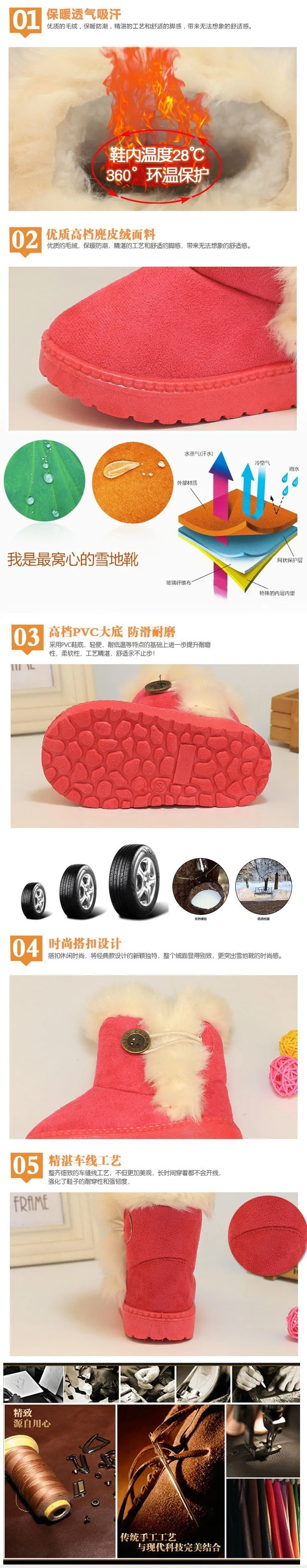 Classic Turned-on Plush Baby Kids Boots for Boys Girls Faux Fur Keep Children Warm High Top Shoes Soft