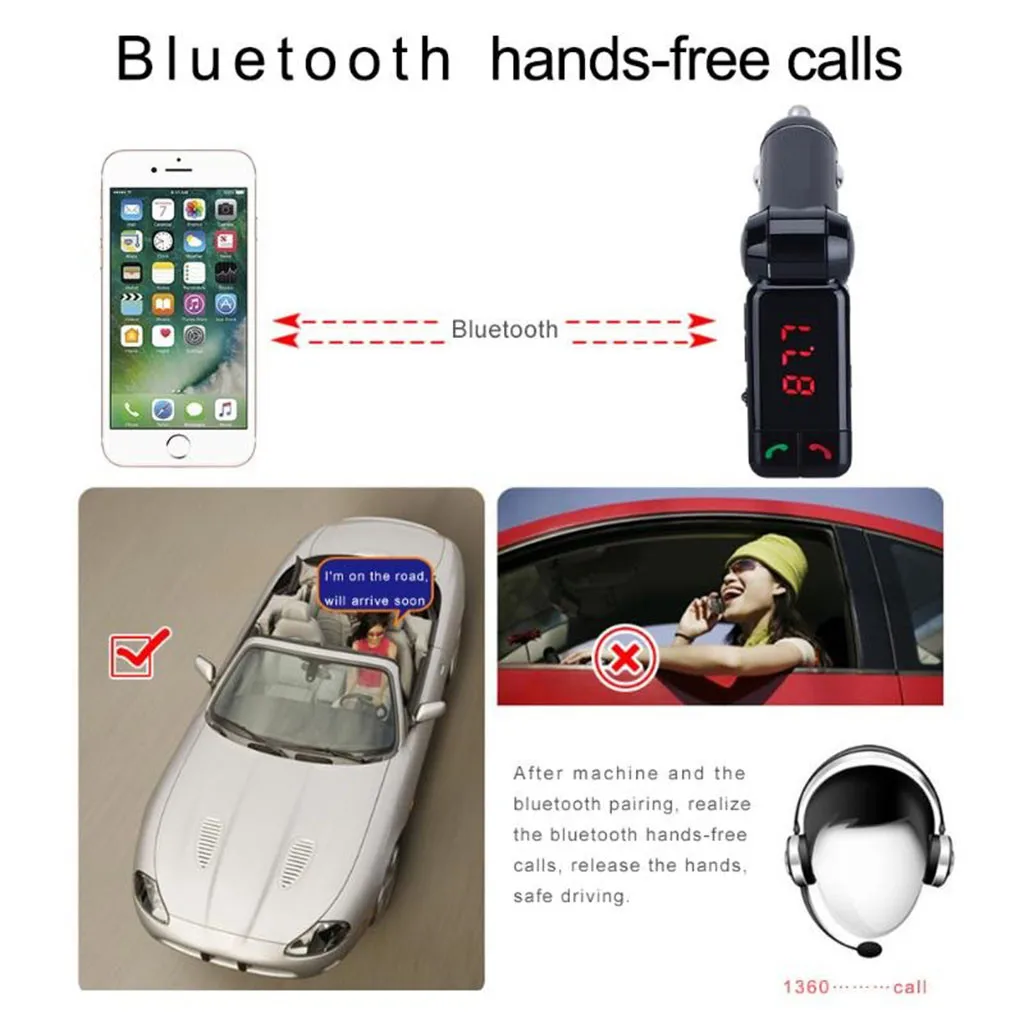 FM передатчики Bluetooth автомобильный комплект fm-передатчик Громкая связь Aux Mp3 плеер модулятор со светодиодный дисплей портативное зарядное устройство с двумя USB