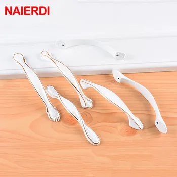 NAIERDI Aluminum Alloy White Cabinet Handles European Drawer Knobs Kitchen Cupboard Door Pulls Furniture Handle Cabinet Hardware