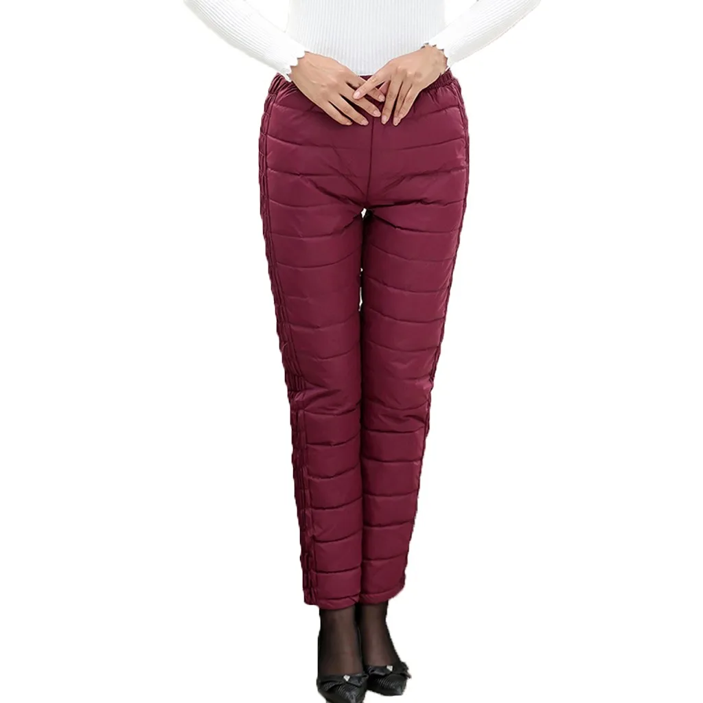 Женские пуховые хлопковые брюки, зимние Утепленные ветрозащитные Теплые повседневные брюки размера плюс, одноцветные уличные лыжные женские штаны с подкладкой# BL4