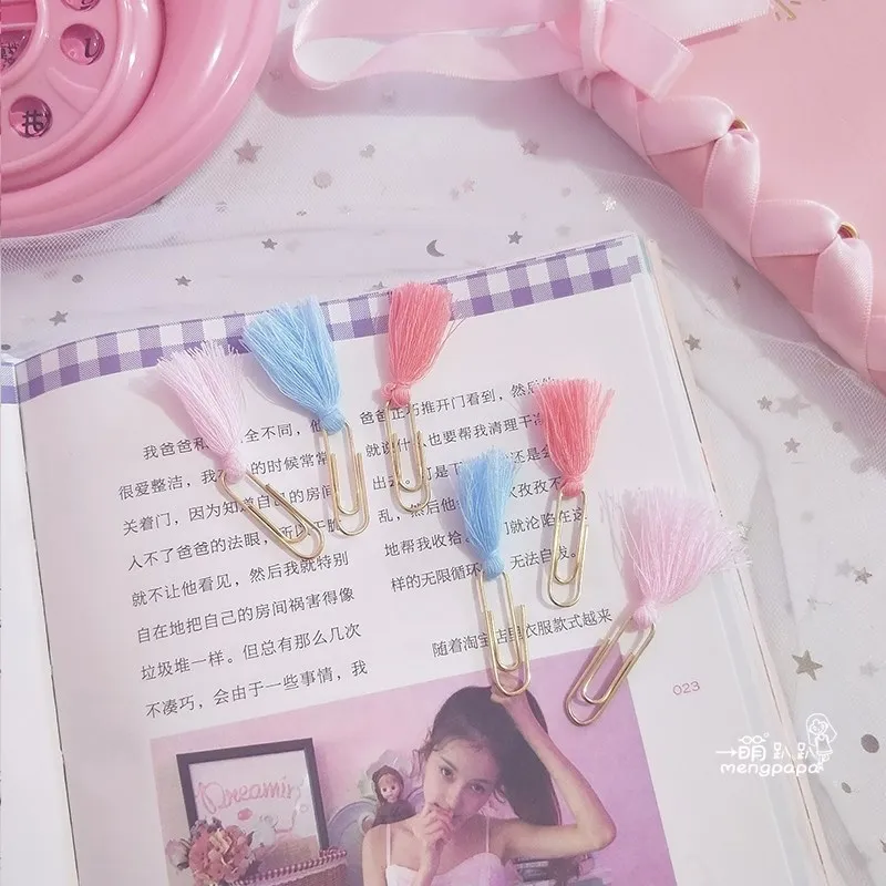 TUTU new creative cute tassel metal memo paper Golden clips set index bookmark for books office school stationery supplies H0320