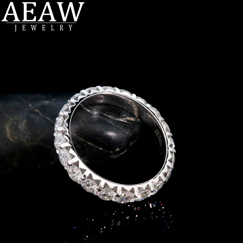 AEAW Solid 14K белое золото Круглый Муассанит развлечение полный алмазный обруч 3 мм 0.1ct 2.0ctw DF цвет для женщин