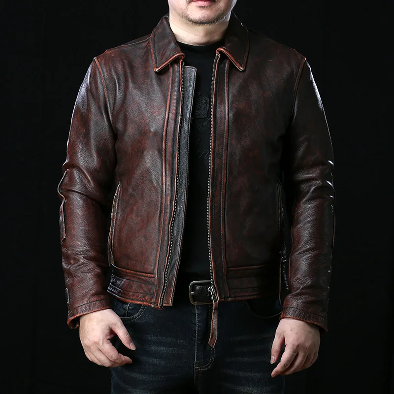 Yr!free Shipping.sales.vintage Brown Heavy Leather Jacket.men Quality ...