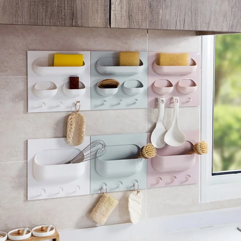 Kitchen Household Toiletries Storage Rack With Strong No Trace Storage Rack Sticker Bathroom Plastic Storage Racks