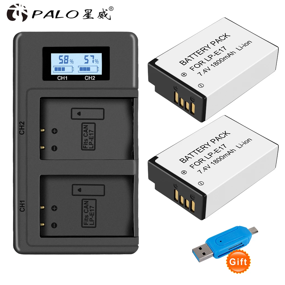 

PALO 2Pcs LPE17 LP E17 LP-E17 camera Battery+LCD USB Dual Charger for Canon EOS M3 M6 200D 750D 800D 8000D 760D T6i T6s Kiss X8i