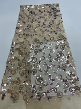 

Latest African Lace Fabric 5yards French Mesh Sequins Lace Fabric With Sequins Nigerian Lace Fabric For Wedding Dress FR814