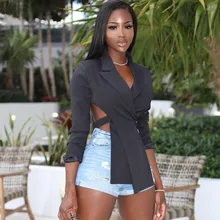 Blazer dos nu et col en v pour femmes, veste de banlieue, Sexy, à la mode, en croix, à manches longues, boutonné, nouvelle collection automne 2021 