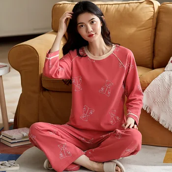 

2020 Pajamas Set Leisure wear Women Pyjamas Women Sleepwear Night suit Home Wear Women Autumn Cartoon Nightwear