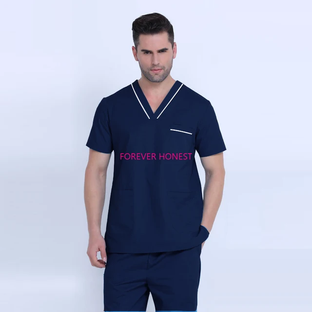 Plug Size Medical Suit for Men Short Sleeve Nursing Scrubs Cotton Veterinary Workwear Doctor Coveralls Surgical Pants Dentistry 55 cotton SUIT