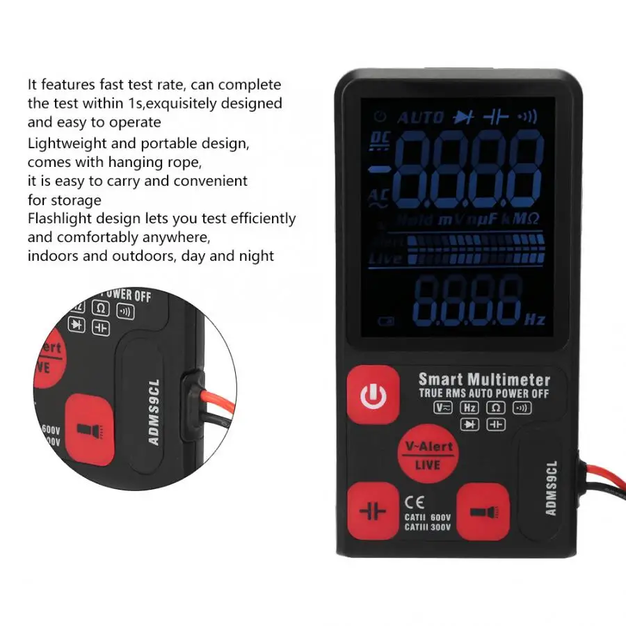 BSIDE ADMS9CL 9999 отсчетов цифровой мультиметр AC DC измеритель напряжения с шнурком цифровой мультиметр