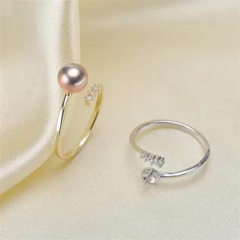 

Trendy style 925 Silver Pearl Ring Finger Ring Adjustable Resizable Ring Findings and Component Jewelry Part Fitting Accessorie