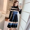 New arrival Runway Chic Elegant Knitting Sweater Casual Dress Long Sleeve Lace-Up High end Stretch Knit Vintage Stripe Dresses ► Photo 2/6