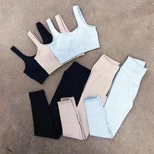 Бесшовные с высокой талией нейлон 2 шт Йога набор женский бюстгальтер пуш-ап спортивный костюм Одежда для фитнеса тренажерный зал Леггинсы Спортивная одежда для бега