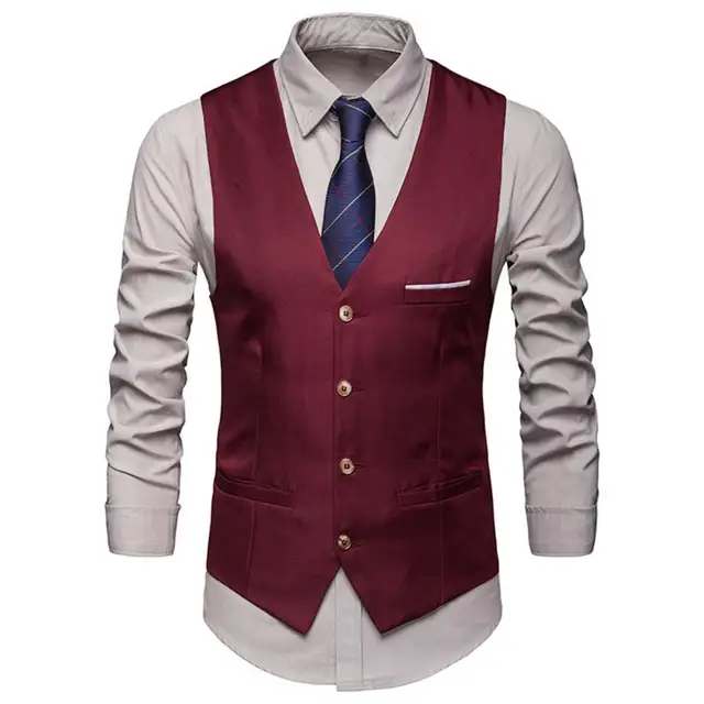 Men Formal Business Blazer Vests Pockets Removable White Strips Suit Vest Classic Solid Color Men Business Waistcoat Workwear 4
