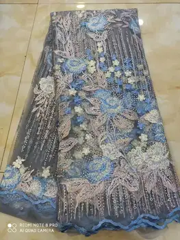 

high quality stone French gauze lace fabrics African lace fabrics /sky blue Nigeria embroidered lace fabrics with stone FHD-926