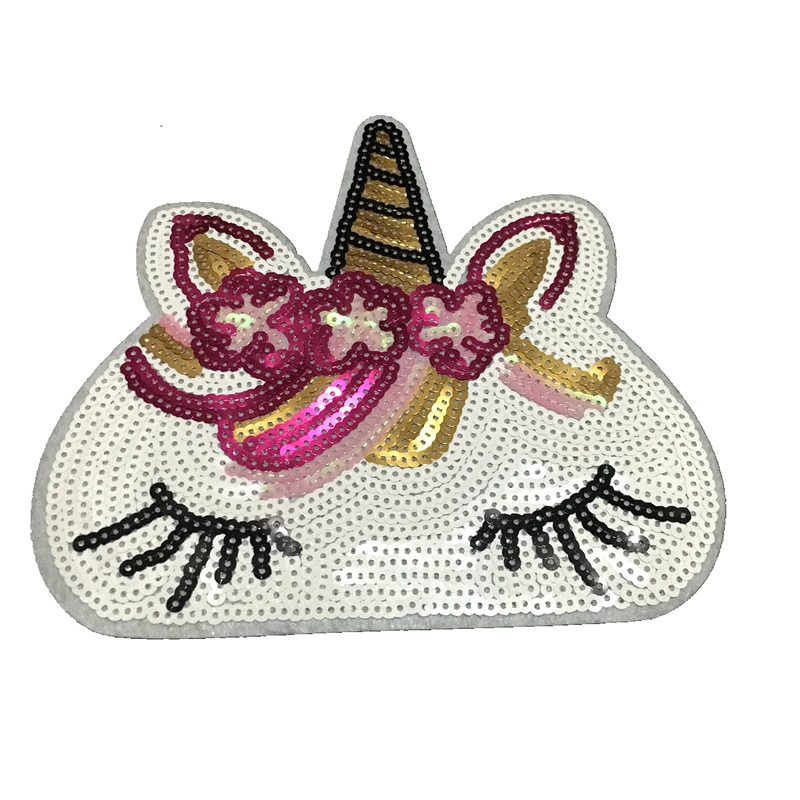 2Pccs/set New Cartoon Unicorn Sequin iron on Pathes for Clothes sequins Flower Horse Embroidery Appliques DIY sewing Decals