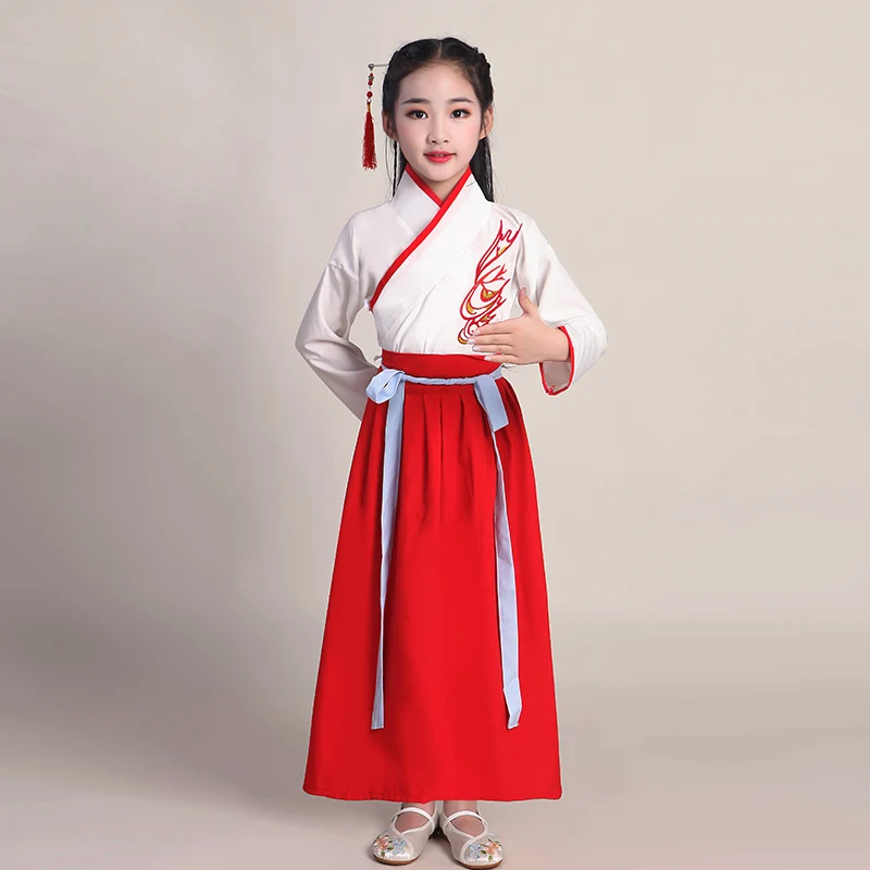 Качественные китайские Hanfu для мальчиков и девочек, школьная форма для детей, костюмы на Хэллоуин, карнавальные костюмы для детей - Цвет: normal sleeve girl3