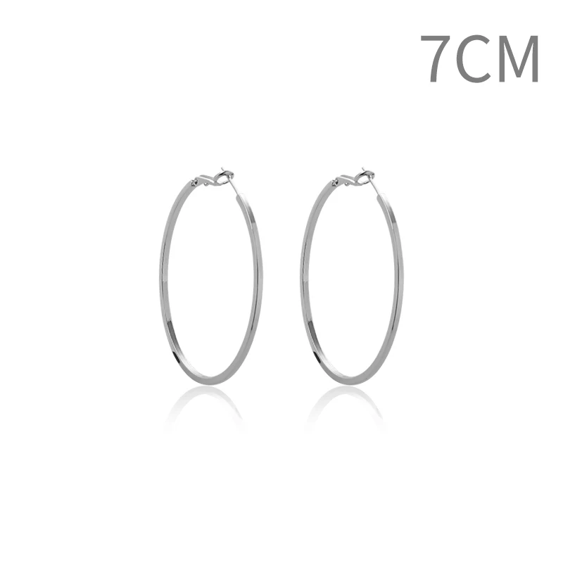 Silver 70mm Новое поступление, серьги-кольца, гладкое Золотое серебряное кольцо для ушей 40 мм 60 мм 70 мм 80 мм, большая круглая серьга, ювелирные изделия, Brincos - Окраска металла: Silver 70mm