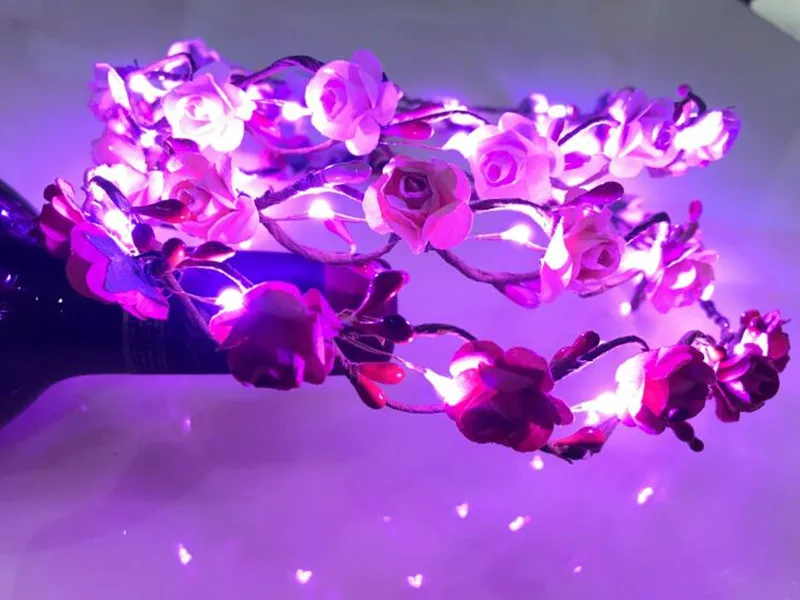 Головной убор со светящимися цветами для женщин и девушек, рождественские вечерние головные уборы, светодиодный головной убор с короной и цветами