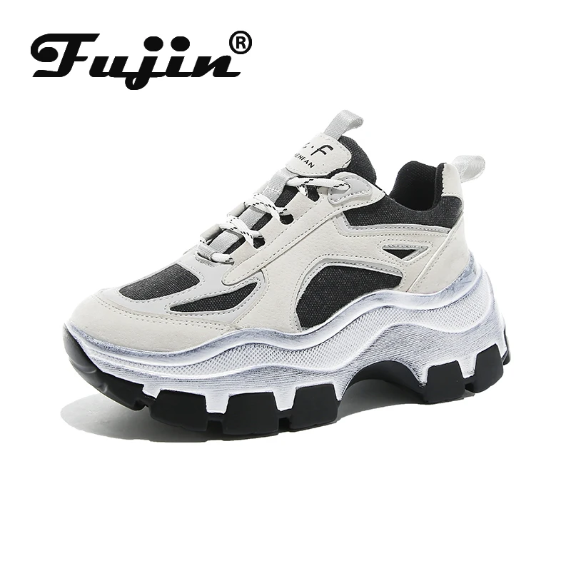 Fujin/зимние женские кроссовки; Прямая поставка; толстая подошва; обувь для папы; толстая подошва; круглый носок; дышащая обувь для отдыха; женская обувь из вулканизированной кожи