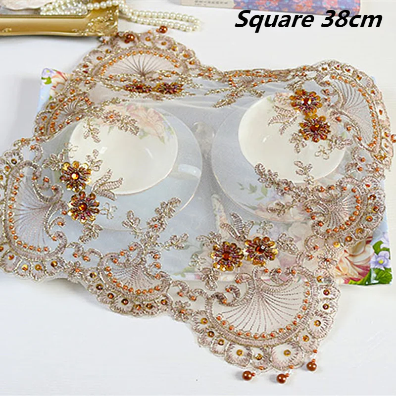 Европейский настольный коврик ручной работы с бусинами для кофейных чашек и