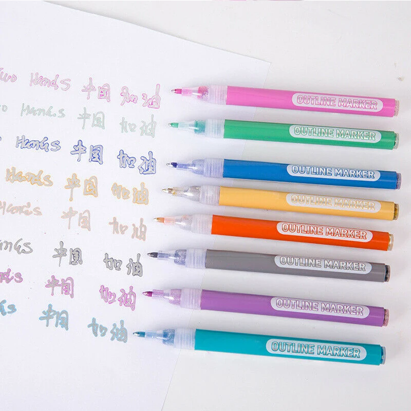 

Newly 8 Color Double Line Outline Pen Highlighter Marker Pen for Drawing Painting Scrap Book Card DIY Diary BF88