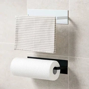 

Roll Paper Holder Towel Storage Rack Kitchen Self-Adhesive Tissue Hanger Cabinet Hanging Shelf Bathroom Toilet Paper Organizer