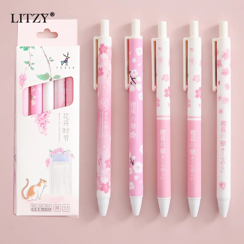 

5Pcs/Set Cute Peach Macaroon Color Retractable Gel Pen Black Ink Signature Writing Pen for Kids School Office Kawaii Stationery