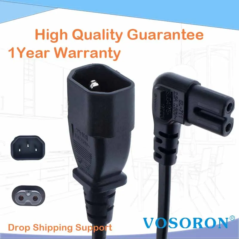 Iec320 C14 3pin To C7 Extension Power Cord, Figure 8 C7 Angle Female To