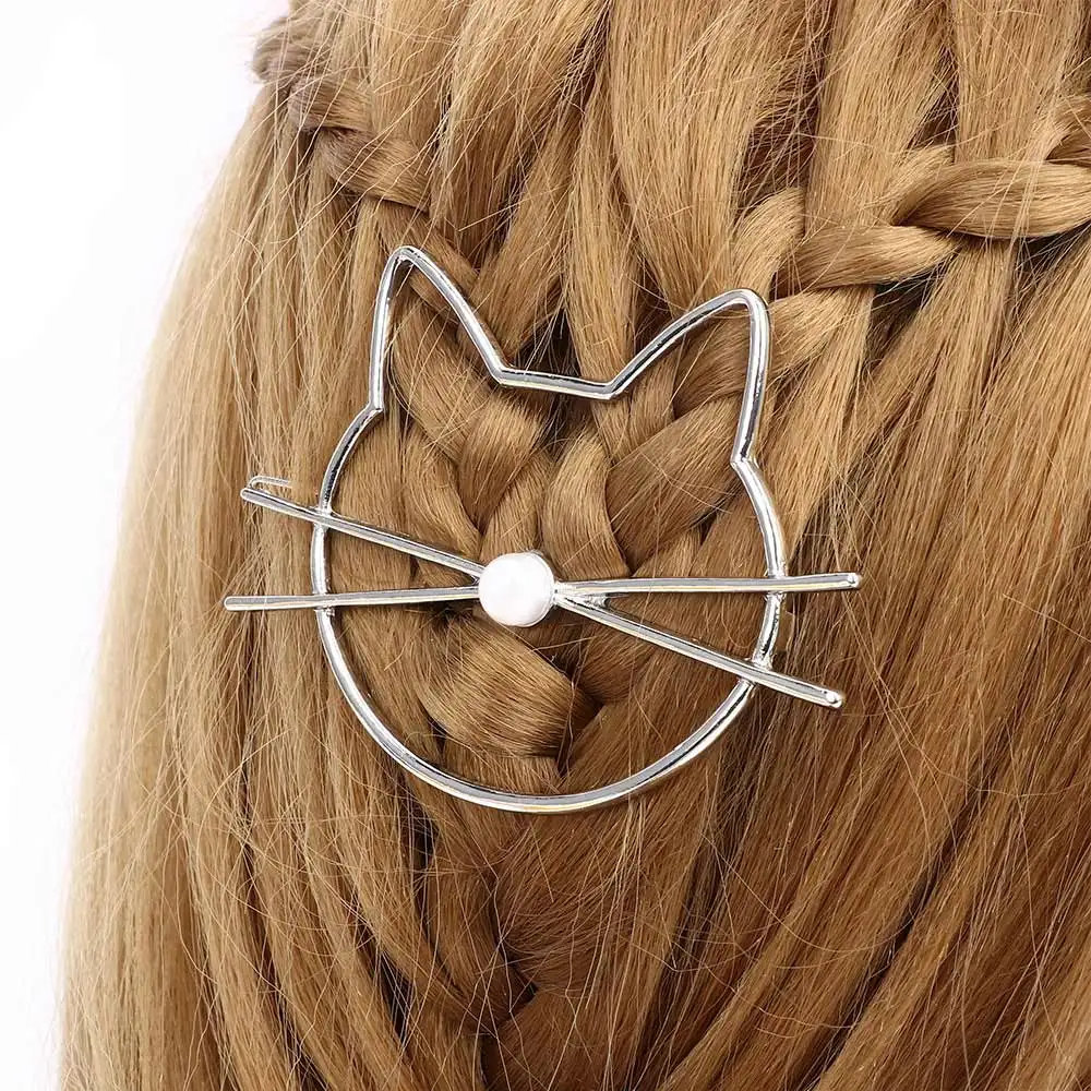 Cute Hollow Cat Hair Pin Fashion Korea Metal Accessories Gold Silver Color Clip Barrette For Women Girl Hairpin | Украшения и