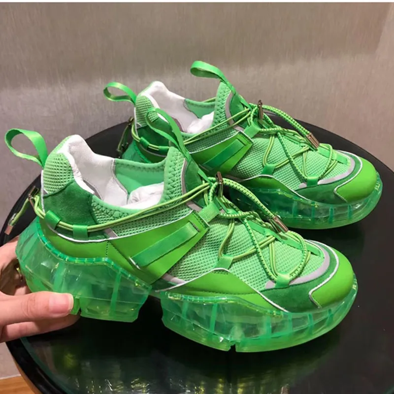 Transparent Platform Sneakers Breathable Mesh Women Shoes New Lace-up Dad Shoes Trainers Shoes Casual Vulcanize Shoes Woman
