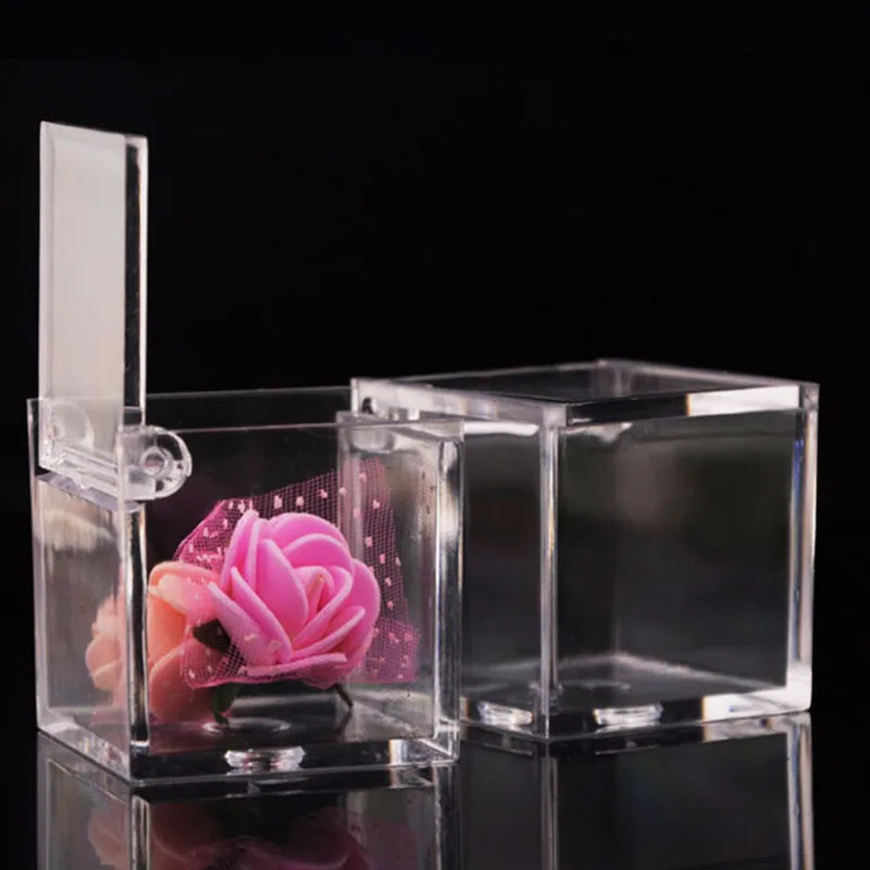

12Pcs Transparent Plastic Cube Wedding Favor Gift Boxes Candy Storage For Party