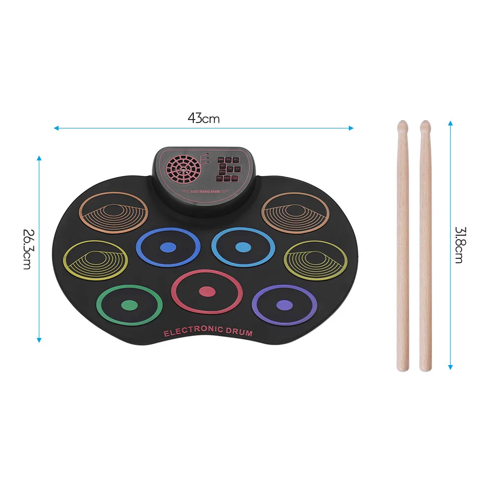 Portable Electronic Drum Set USB Drum Pad Kit 9 Drumpads Built-in Speaker with Sticks and Pedals Digital Percussion Instruments