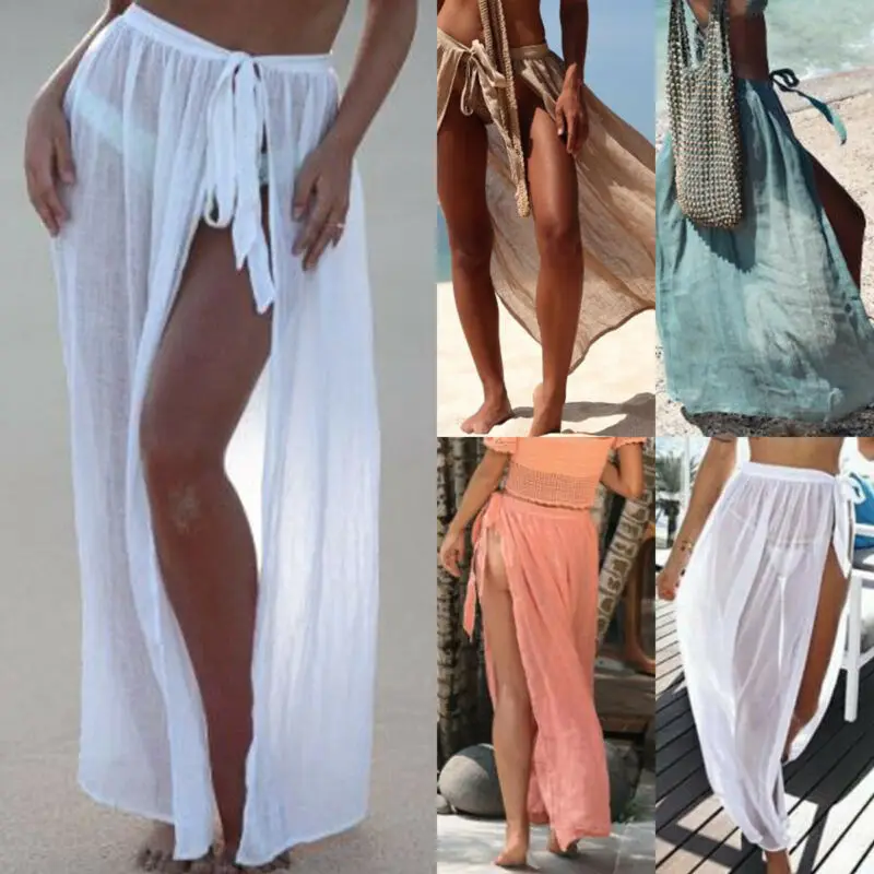 

2020 Bikini Beach Skirts Women Summer Swimwear Cover Up Split Wrap Skirt High Waist Skirts Sarong Maxi Wrap