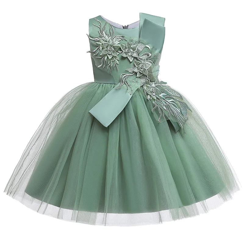 Пышные Платья с цветочным узором для девочек сетчатые платья с вышивкой для девочек на свадьбу, детская одежда костюм для малышей L5045 - Цвет: green