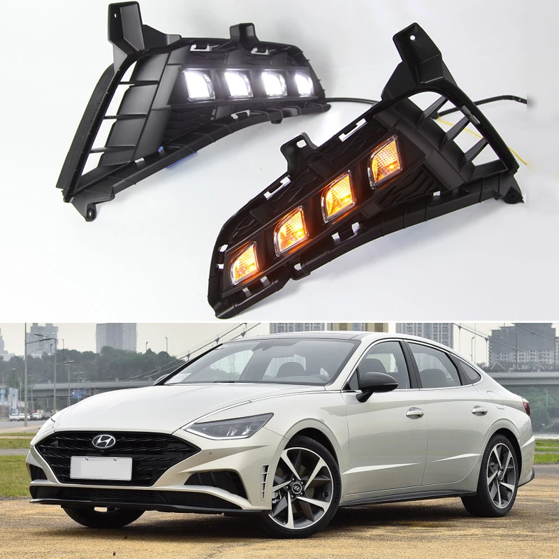 12v Led Drl Daylights For Hyundai Sonata 2021 2022 Yellow Turn Signal Car Headlight Daytime Running Light Fog Lamp Aliexpress Cars With Daytime Running Lights 2022