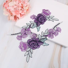 Фиолетовые вышитые нашивки цветы наклейки для одежды Parches аппликация вышивка цветок патчи 2 шт