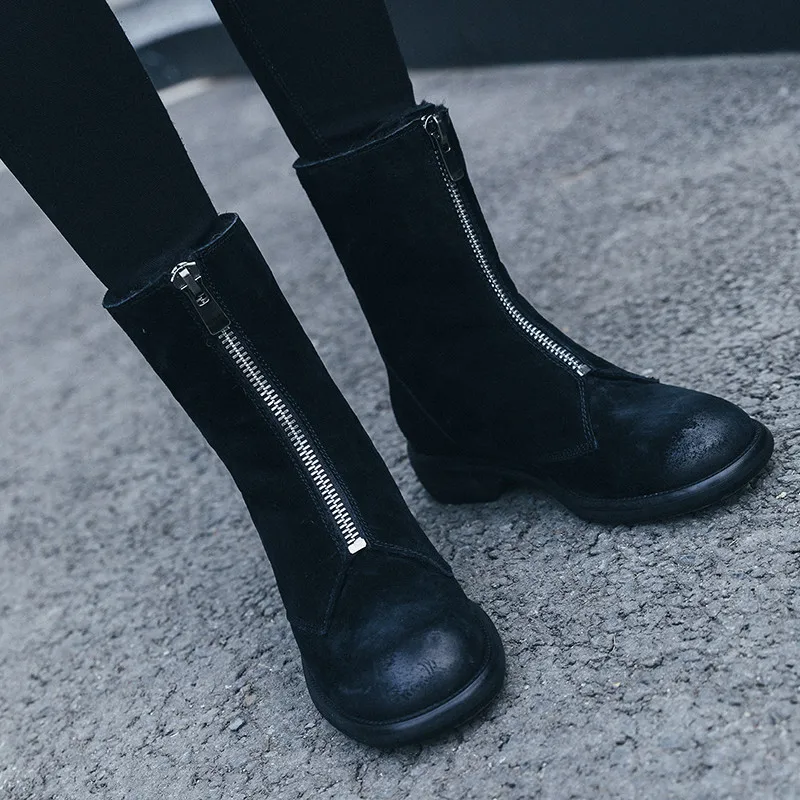 FEDONAS/зимние женские ботильоны из свиной кожи; Базовая офисная обувь на молнии и высоком каблуке; женские теплые зимние ботинки; новые женские ботинки на платформе