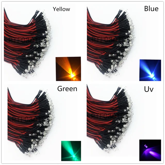 100 LED 5 Mm Pre-cablati Con Resistenza (20 Rosso, 20 Giallo, 20 Verde, 20 Bianco, 20 Blu) - Cavo 20 Cm, 12V DC - Ideale Per Progetti Fai Da Te, Modellismo E Illuminazione
