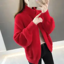 Женский пушистый вязаный кардиган из искусственной норки и кашемира, женские белые свитера, Осенние Топы, осенние зимние кардиганы, джемперы Q9087