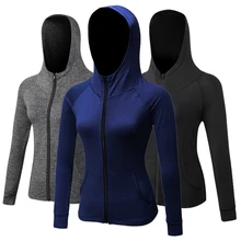 Женская куртка для бега, фитнеса, йоги, тренировок, куртка на молнии, спортивная куртка с капюшоном для йоги, куртка на молнии, быстросохнущая Спортивная одежда для бега