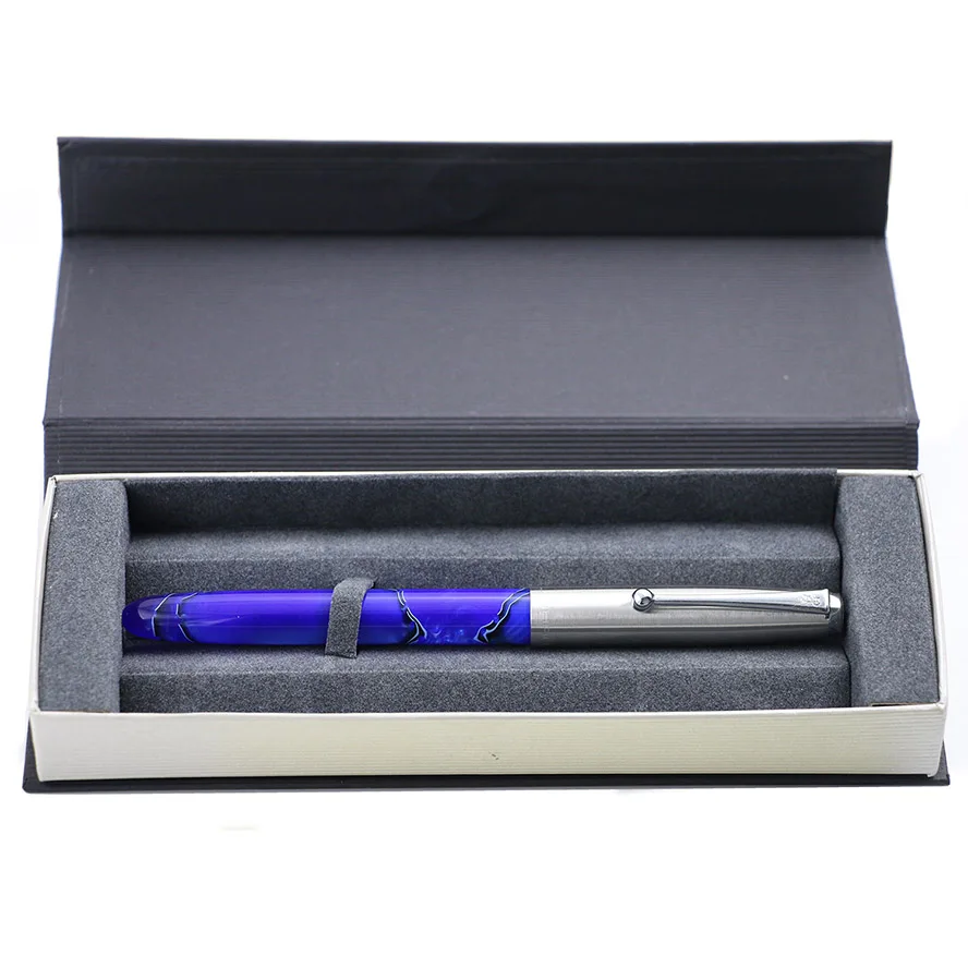 Dark blue Высококачественная перьевая ручка Jinhao 51a из органического стекла, 0,38 мм, очень тонкая, с подарочной коробкой, школьные офисные принадлежности - Цвет: Dark blue