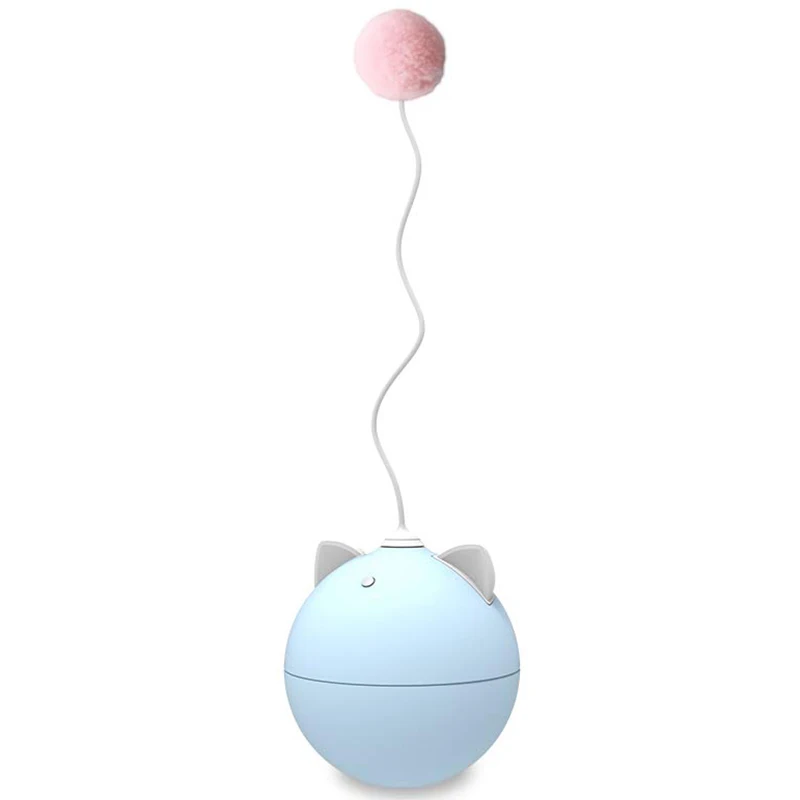 Интерактивная игрушка для кошек, автоматическая вращающаяся игрушка для кошек с пером и помпоном, игрушка-неваляшка для кошек - Цвет: Blue