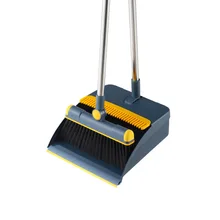 BARUSAM vaschetta per la polvere e scopa per uso domestico autopulente con denti a pettine testa rotante a 180 ° pieghevole pulizia del pavimento magia