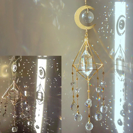 Crystal Windchimes Star Moon Pendant Hexagon Prisms Sun Light Catcher Garden Window Wedding Hanging Drop Home Decor Wind Chime | Дом и сад
