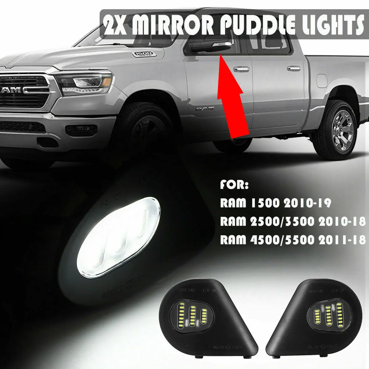 2x 18LED боковое зеркало Puddle светильник для Dodge Ram 1500 2500 3500 4500 5500 2010-19